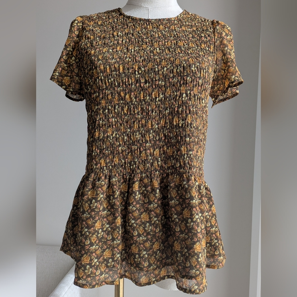 Madewell Georgette Lucie Peplum Smocked Tunic NWT